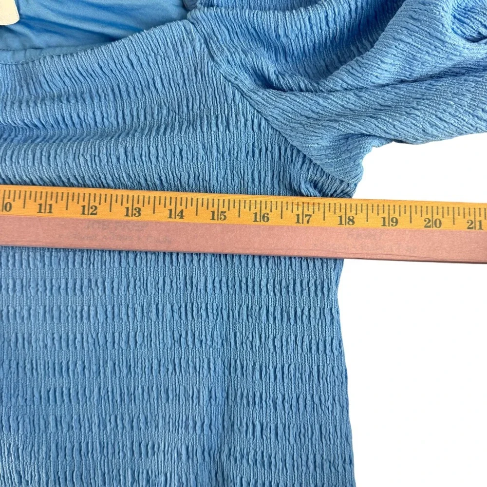 HM Womens Cornflower‎ Blue Textured Square Neck Puff Sleeve Top Large